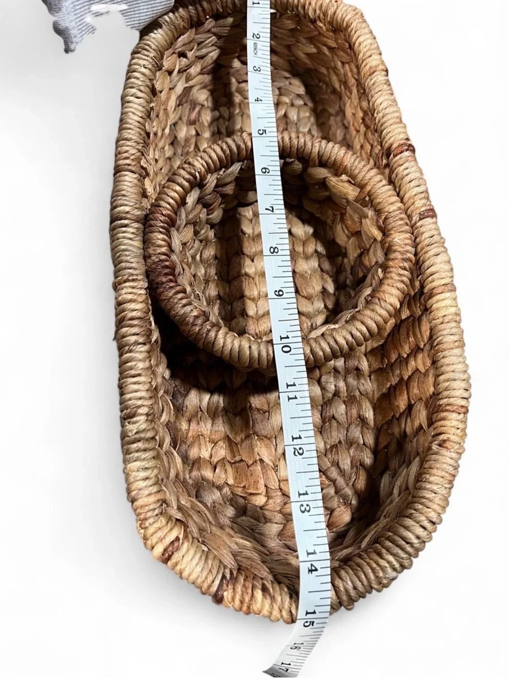 Handwoven Seagrass or Hyacinth Oval Basket NonRemovable Round Inner Basket